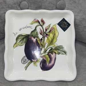 Effetti Appetizer Serving Square Plate Eggplants 7x 7” Made In Italy Ceramic NWT